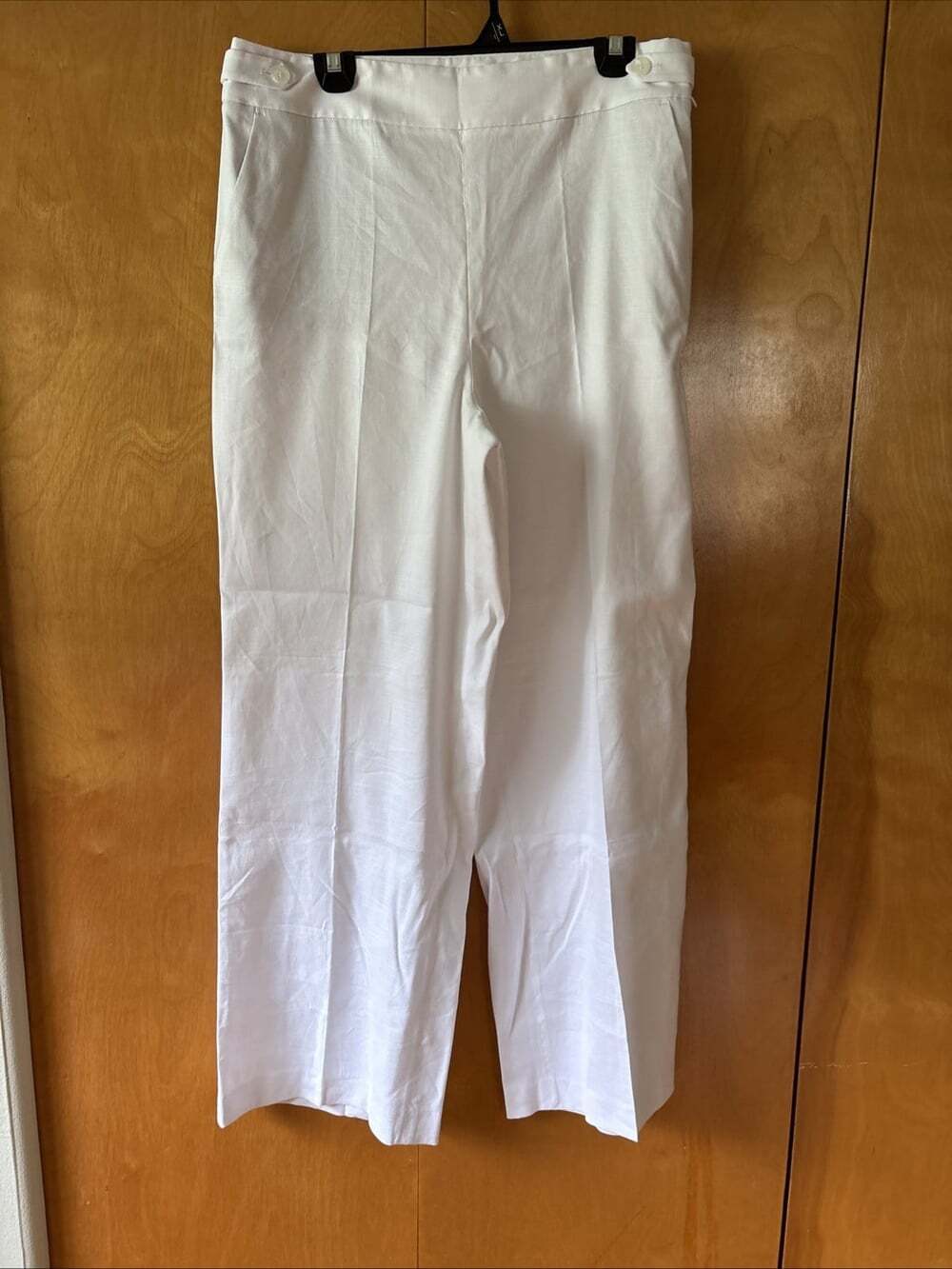 Talbots Women's Size 12 Linen Blend Wide Leg Pants White Side Zip NEW